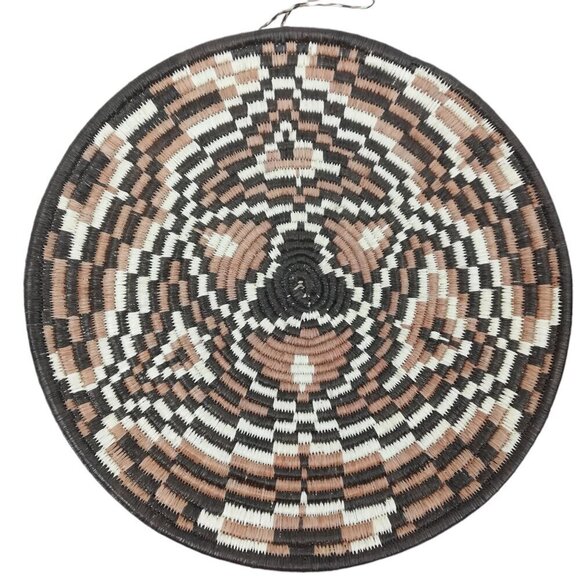 African Ethnic Tribal Folk Art Hand Woven Natural Grass Coil Wall Art Set Spider - Picture 2 of 7